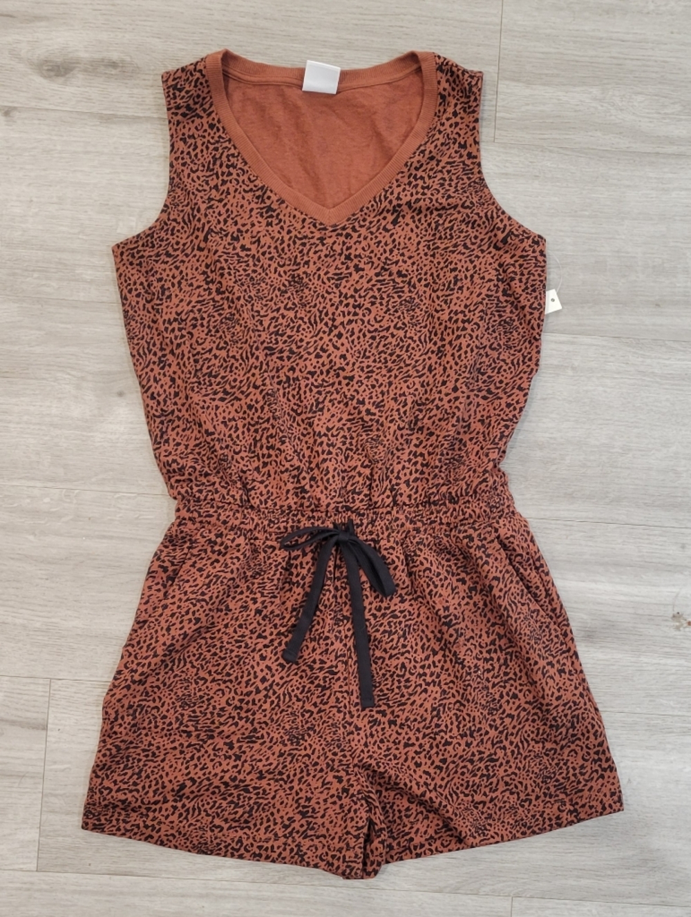 Amazon Essentials Rust Brown and Black Animal Print Sleeveless Romper